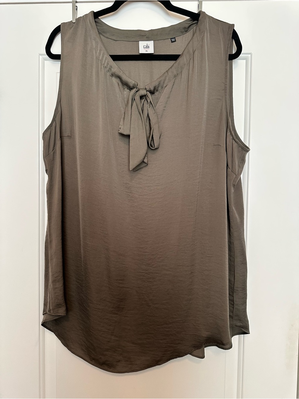 CAbi Olive Tie-Neck Sleeveless Blouse
